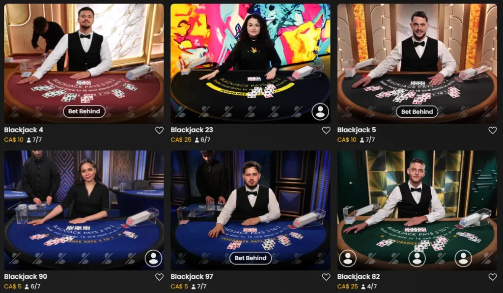 Captain Cooks Casino Blackjack section