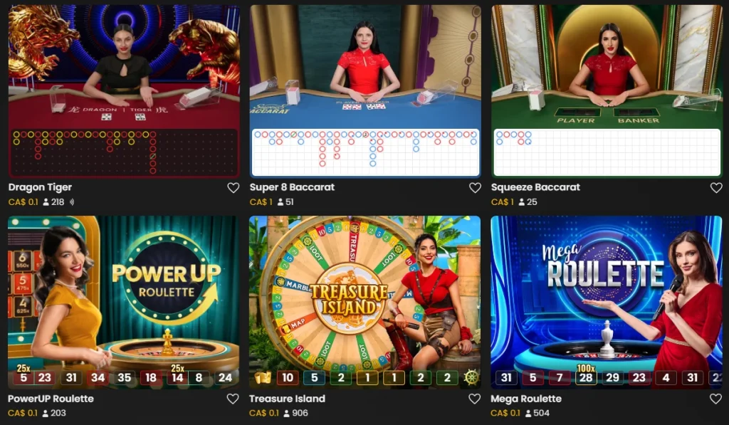 Captain Cooks Casino Game Shows and Baccarat section